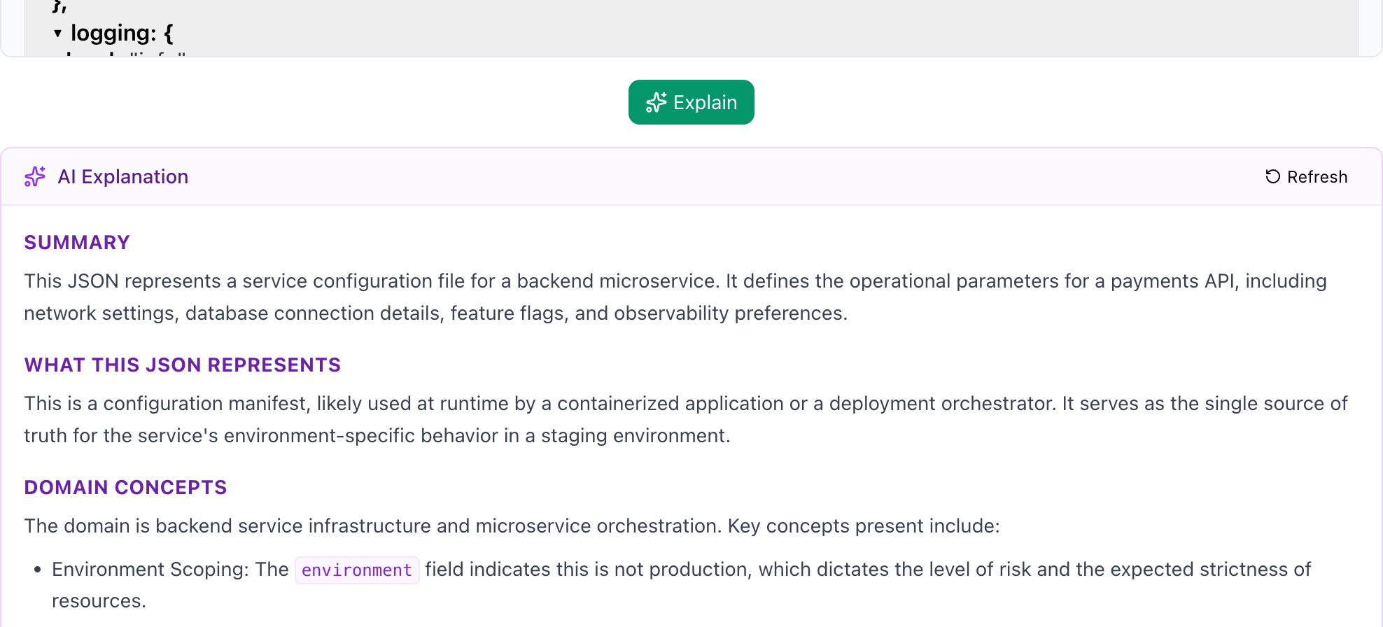 AI explanation of a JSON structure